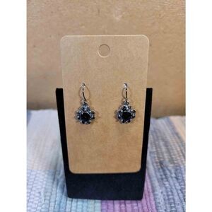 (3 for $15) JoMa Silvertone Flower Earrings with Black Accent- NEW